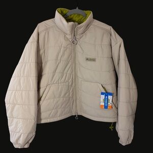 NWT Columbia Heritage Wallowa Insulated Cropped Puffer Jacket Large Beige Green